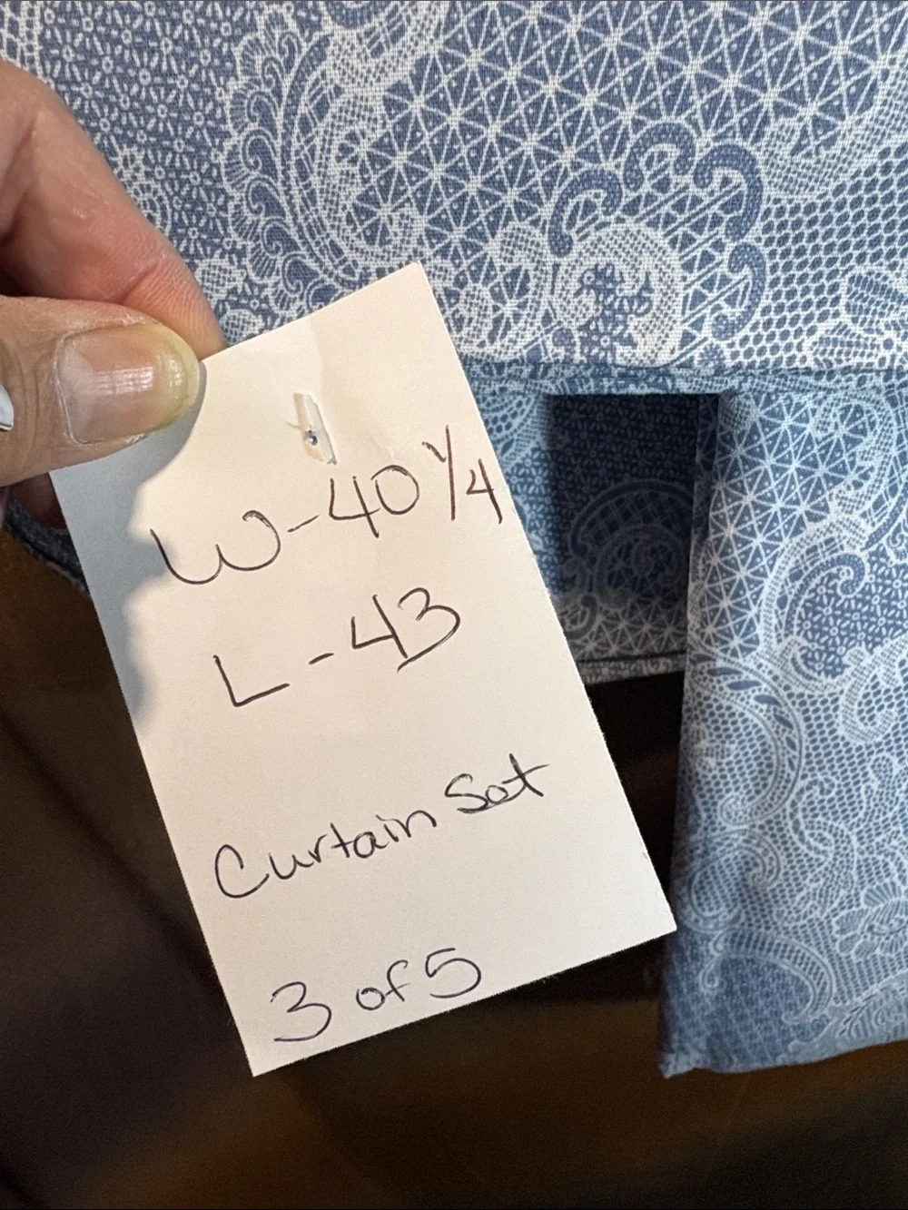 Vintage 5 piec NWOT Blue Paisley Ruffle curtain 2 side panels 1 middle valance A